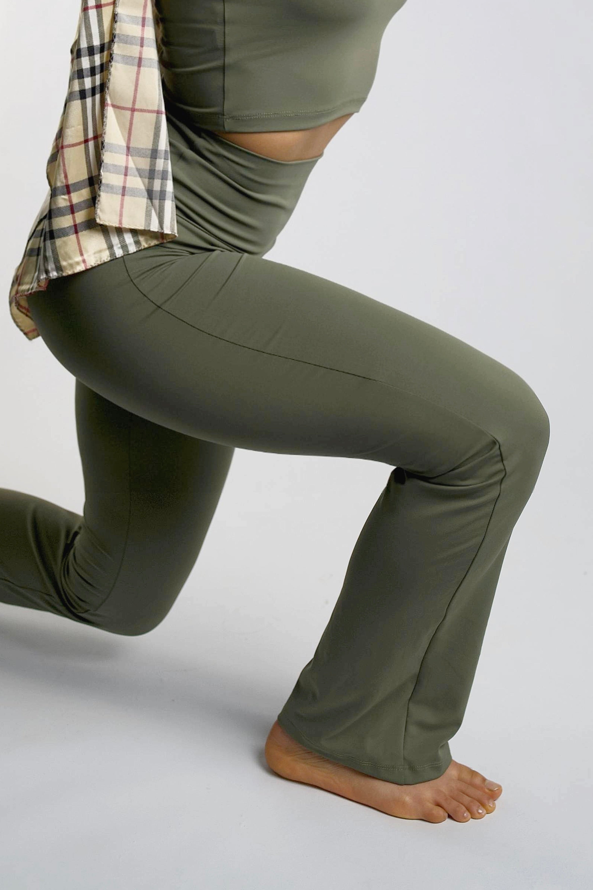 Pantalon flare high rise Vert